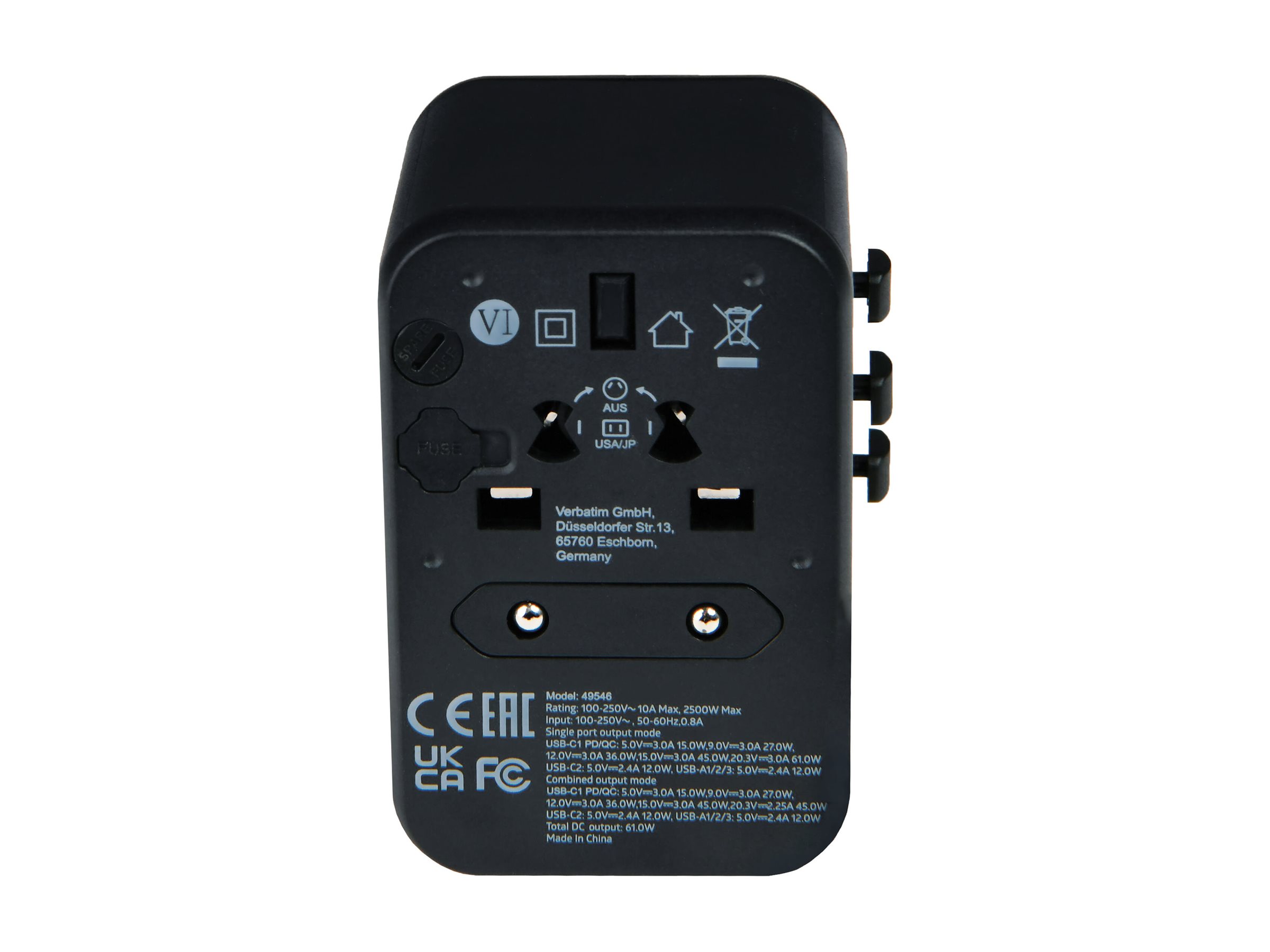Verbatim Universal-Reiseadapter mit USB-C PD und QC, USB-C- und 3 USB-A