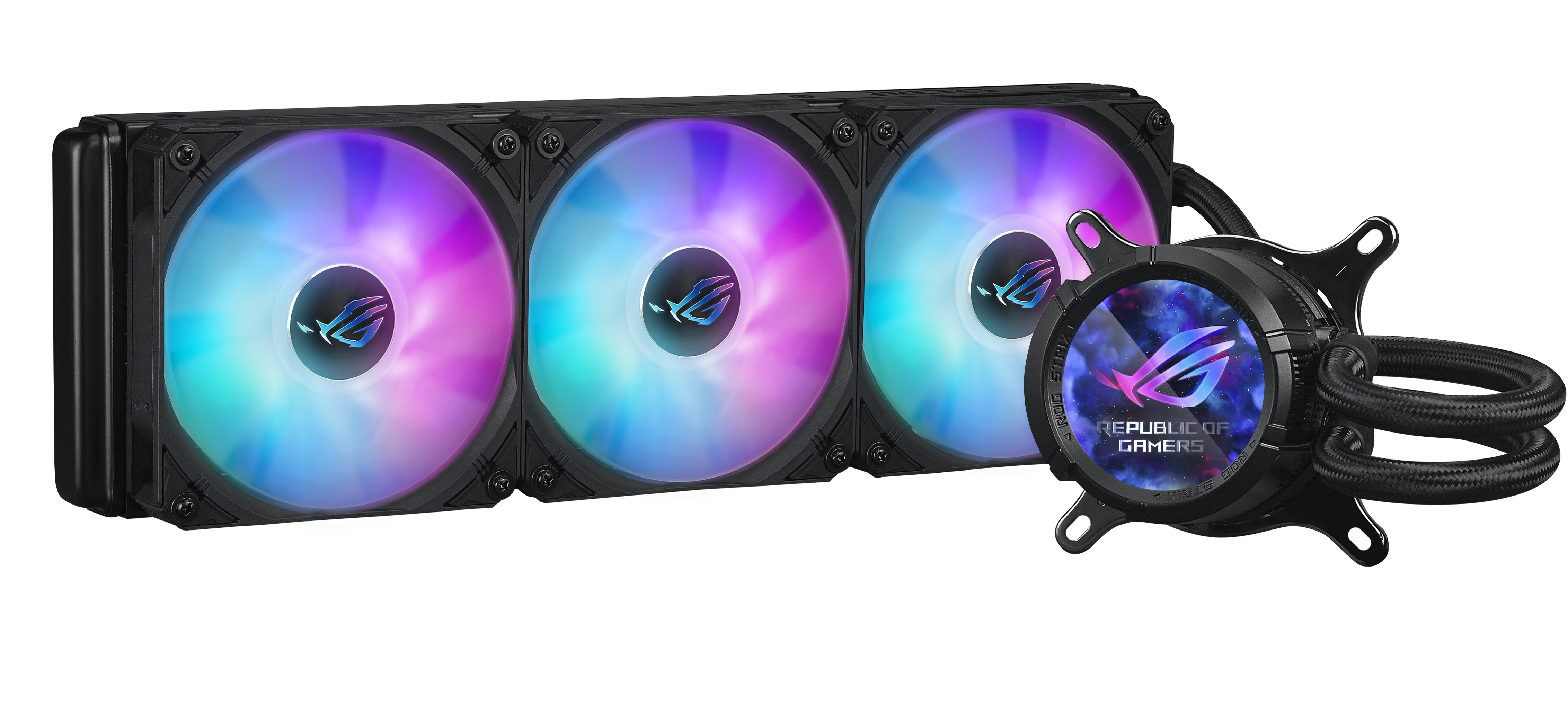 ASUS ROG Strix LC III ARGB LCD allinone CPU liquid cooler with 21 IPS LCD Aseteks new Gen7 v2 pump and premium ROG ARGB fans