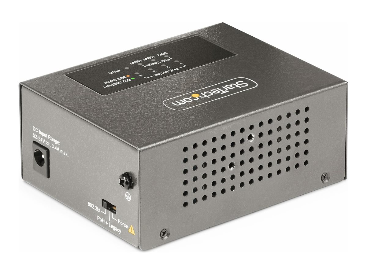 STARTECH.COM 4-Port Multi-Gigabit PoE++ Injector 5/2.5G Ethernet PoE/PoE+/PoE++ 802.3af/802.3at/802.3bt bis 95W PoE Adapter/Injektor