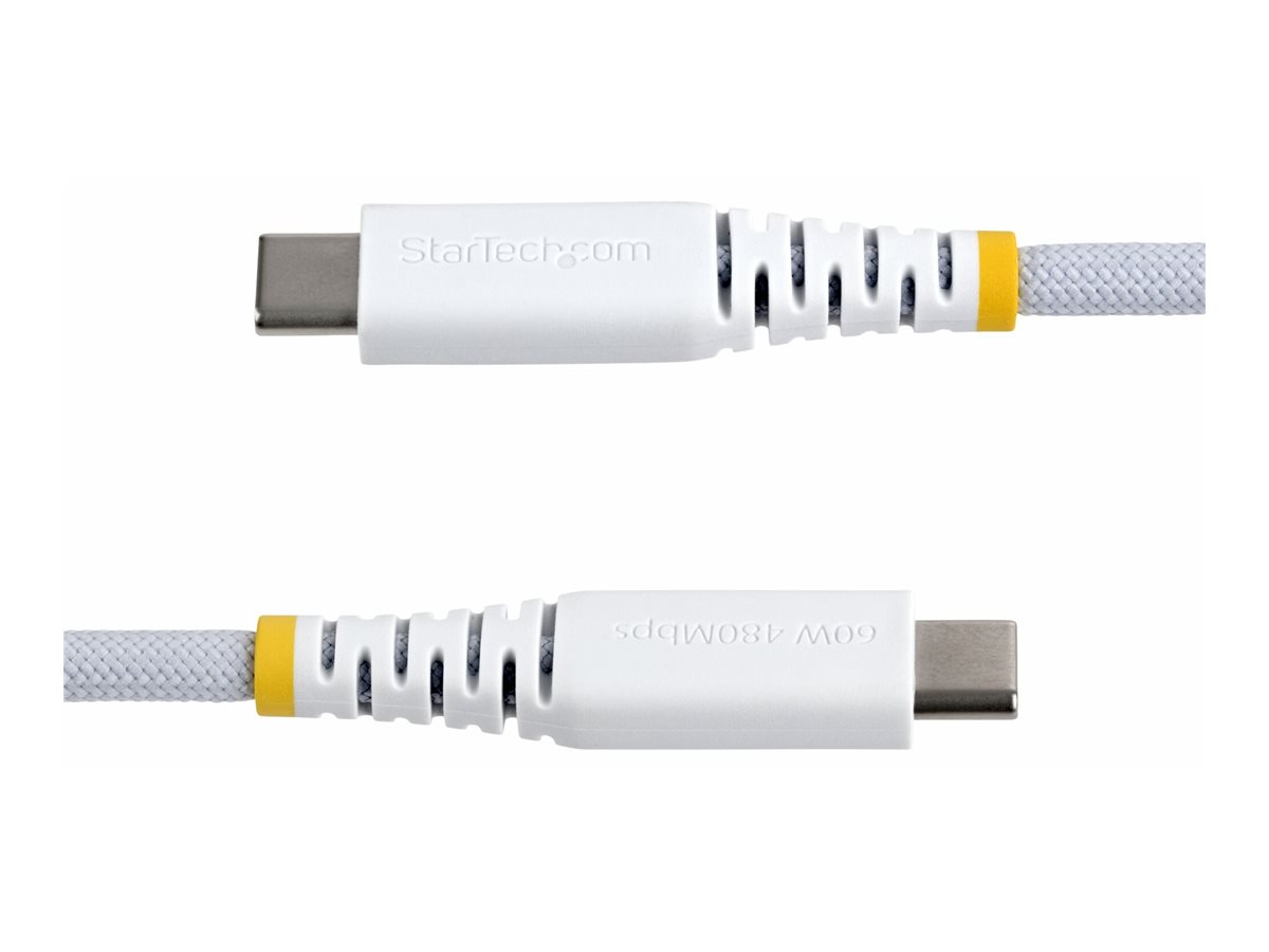 STARTECHCOM 30cm USBC Ladekabel 60W 3A PD Geflochtenes NylonTPE Mantel Robustes USBC LaptopHandy Ladekabel Weiss