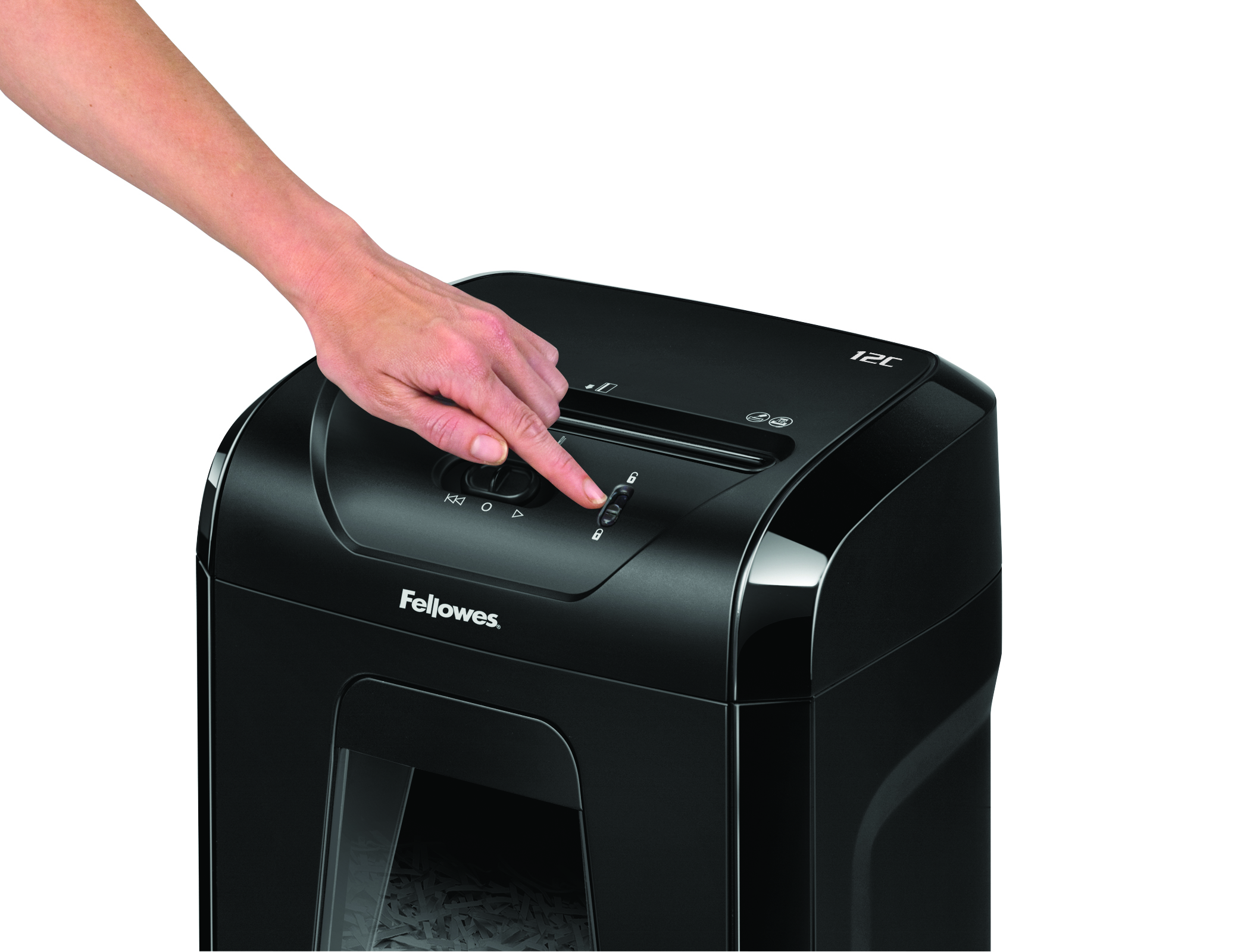 Fellowes Powershred 12C Aktenvernichter mit Partikelschnitt P4, 4 x 40 mm, bis 11 Blatt, schwarz