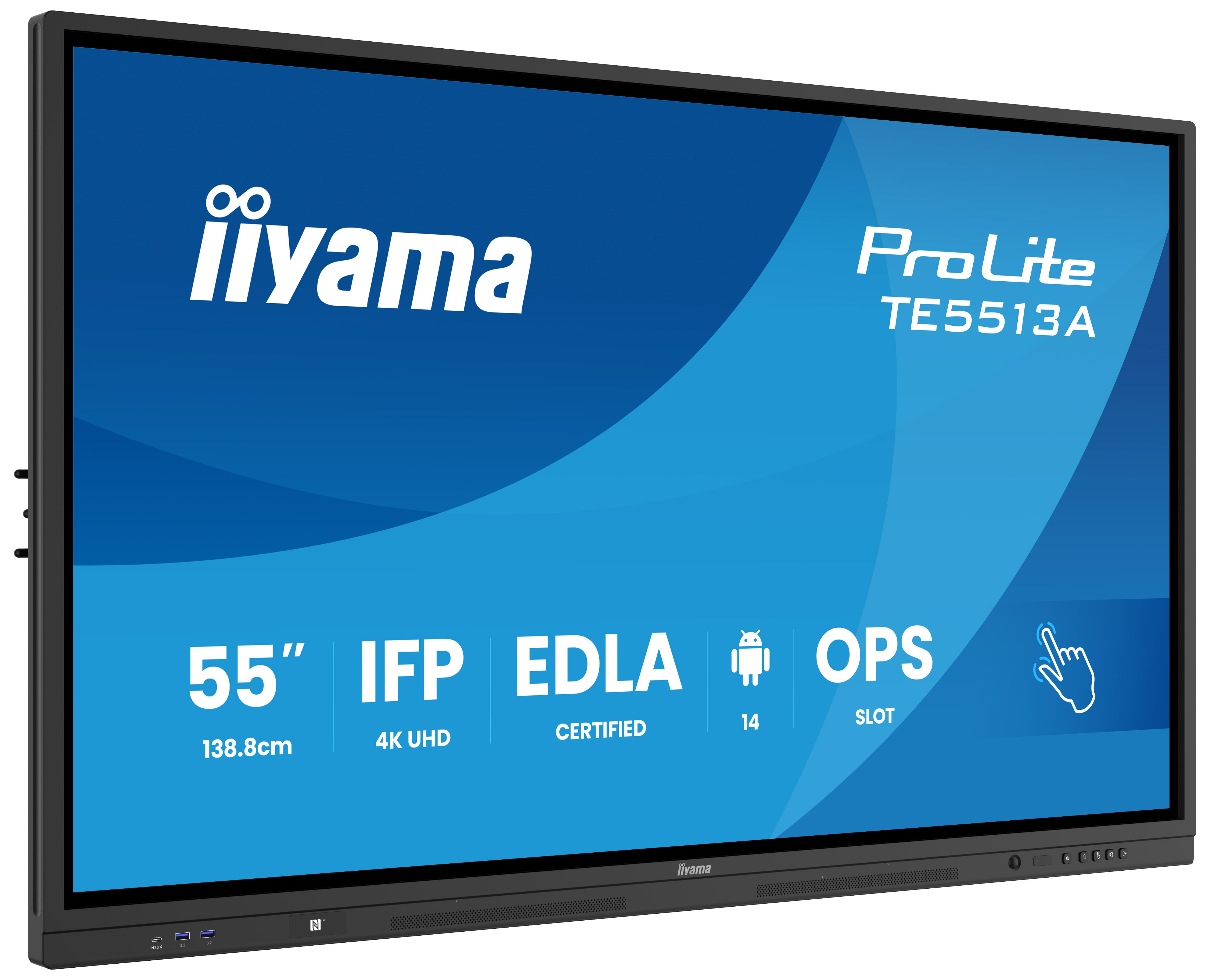 IIYAMA TE5513AB1AG 139,7cm 55Zoll iiWare21E EDLA GoogleGMSapps Android 14 8128GB 40Points PureTouch IR 3840x2160 UHD IPS