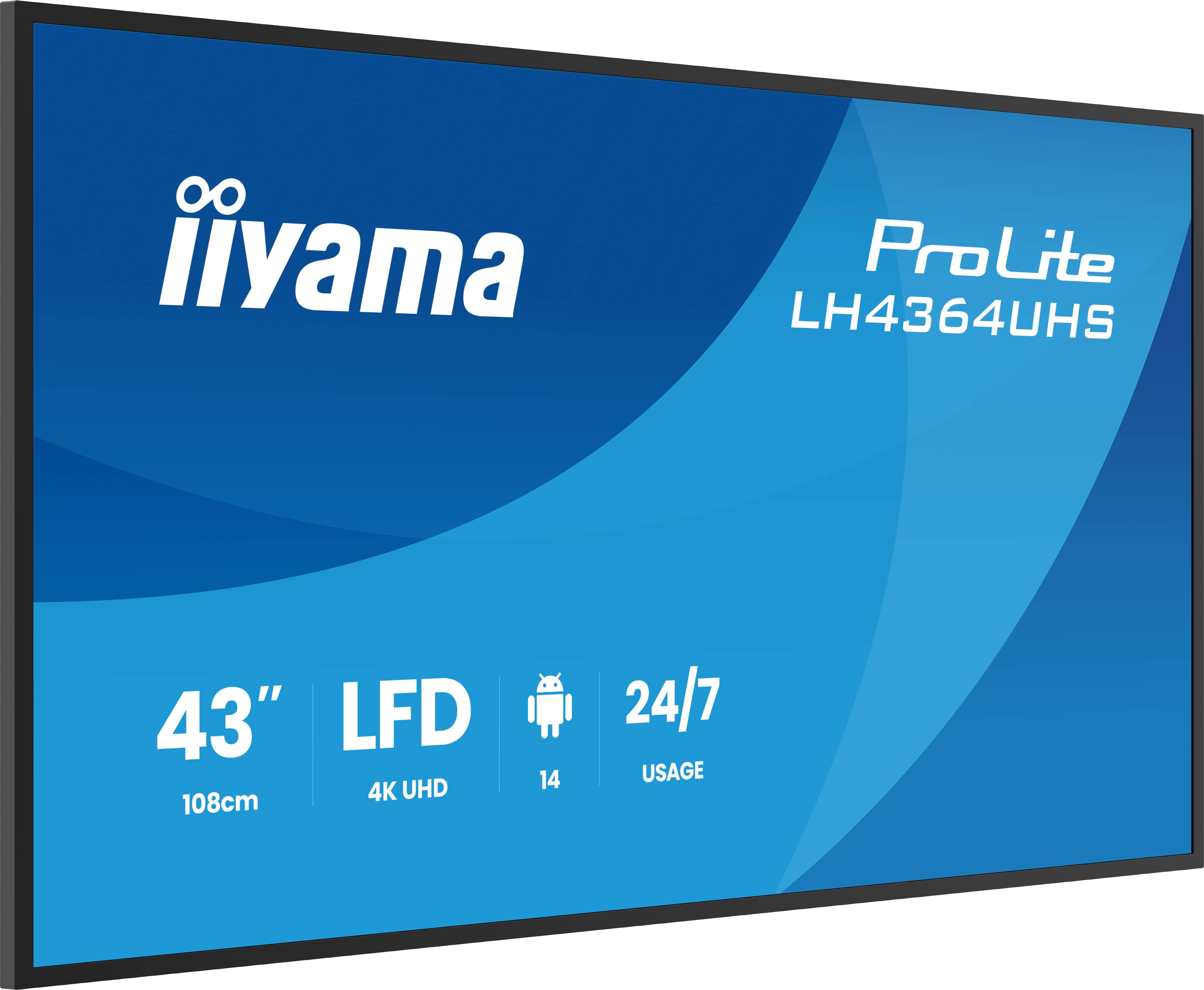 IIYAMA LH4364UHSB1AG 109,22cm 43Zoll 3840x2160 UHD VA DLED 500cdm2 Landscape and Portrait Speakers 2x 10W 2x HDMIx 1x USBC