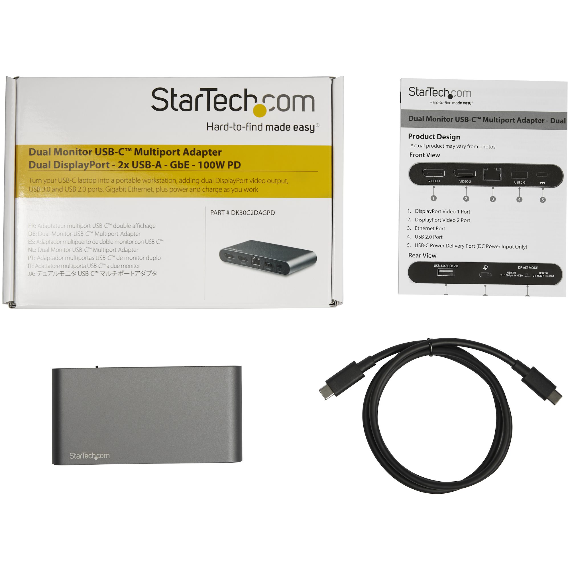 STARTECHCOM Dual Monitor USBC Multiport Adapter Windows 2 x 4K DP 100W PD 30 GbE DP Alt Mode Switch