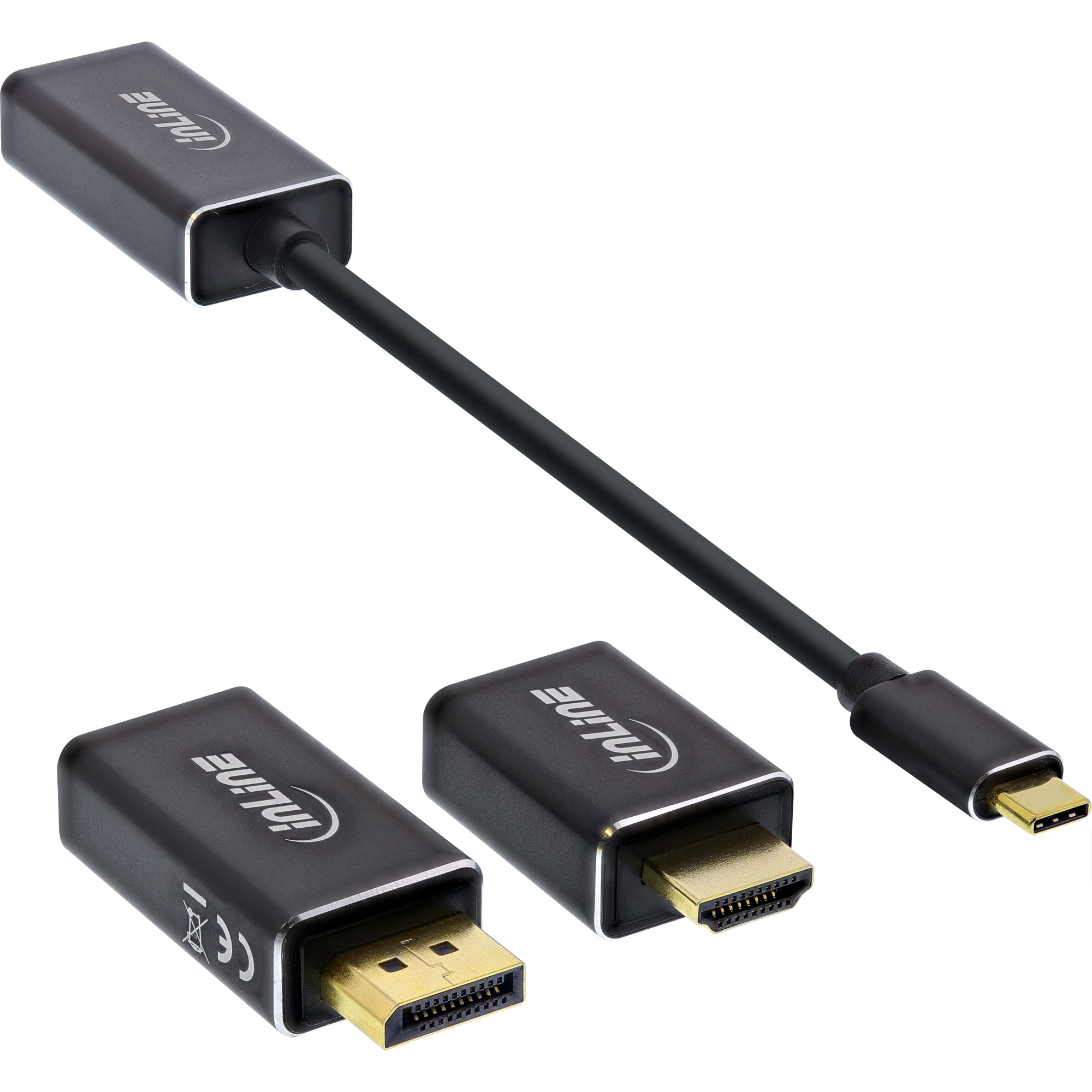 INLINE USB Display Konverter Set 6-in-1 USB Typ-C zu DisplayPort Buchse HDMI VGA DP Alt Mode 4K2K schwarz 0,2m