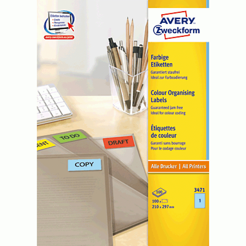 100 AVERY Zweckform Etiketten 3471 blau 210,0 x 297,0 mm 100 AVERY Zweckform Etiketten 3471 blau 210,0 x 297,0 mm