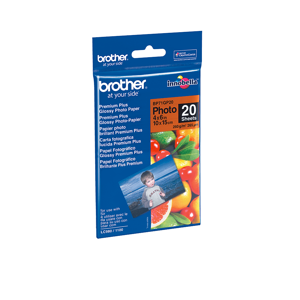 brother Fotopapier BP71GP20 DIN A6 glänzend 260 gqm 20 Blatt
