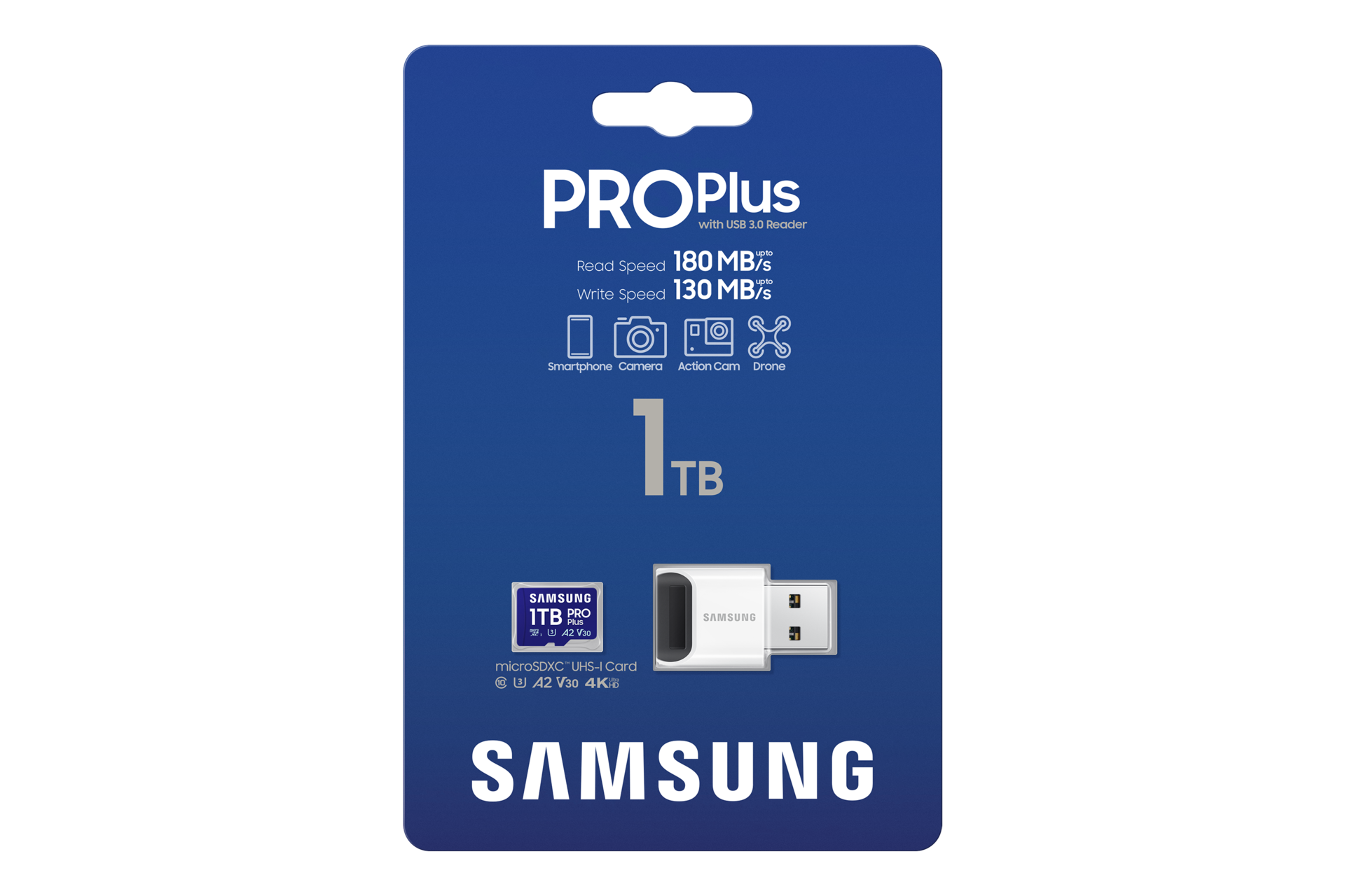 SAMSUNG PRO Plus microSDXC 1TB USBReader UHSI U3 Full HD 4K UHD bis zu 180MBs Lesen bis zu 130MBs Schreiben Speicherkarte2024