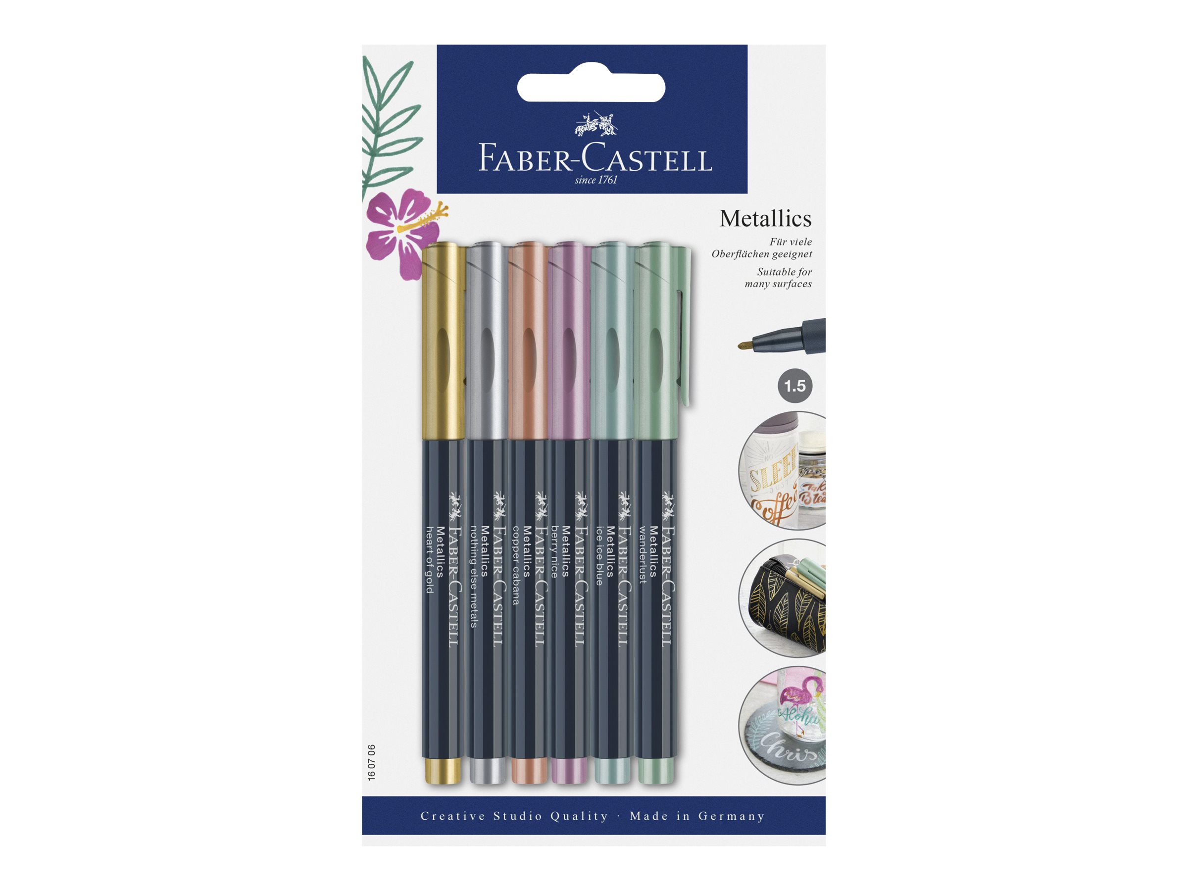 FABER-CASTELL Metallics Permanentmarker farbsortiert 1,5 mm, 6 St. FABER-CASTELL Metallics Permanentmarker farbsortiert 1,5 mm, 6 St.