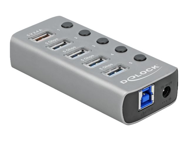 Delock USB 3.2 Gen 1 Hub mit 4 Ports + 1 Schnellladeport mit Schalter