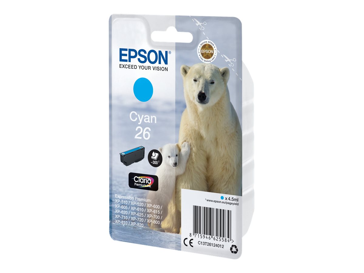 EPSON 1LB 26 ink cartridge cyan standard capacity 4.5ml 300 pages 1-pack blister without alarm EPSON 1LB 26 ink cartridge cyan standard capacity 4.5ml 300 pages 1-pack blister without alarm