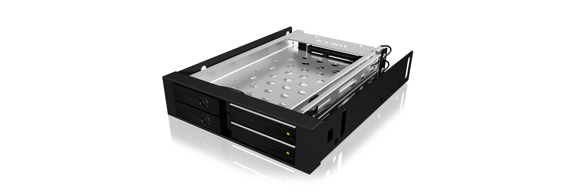Wechselrahmen 2xSATA 25 zu 2xSATA Host traegerlos fuer 35 Schacht ICY BOX