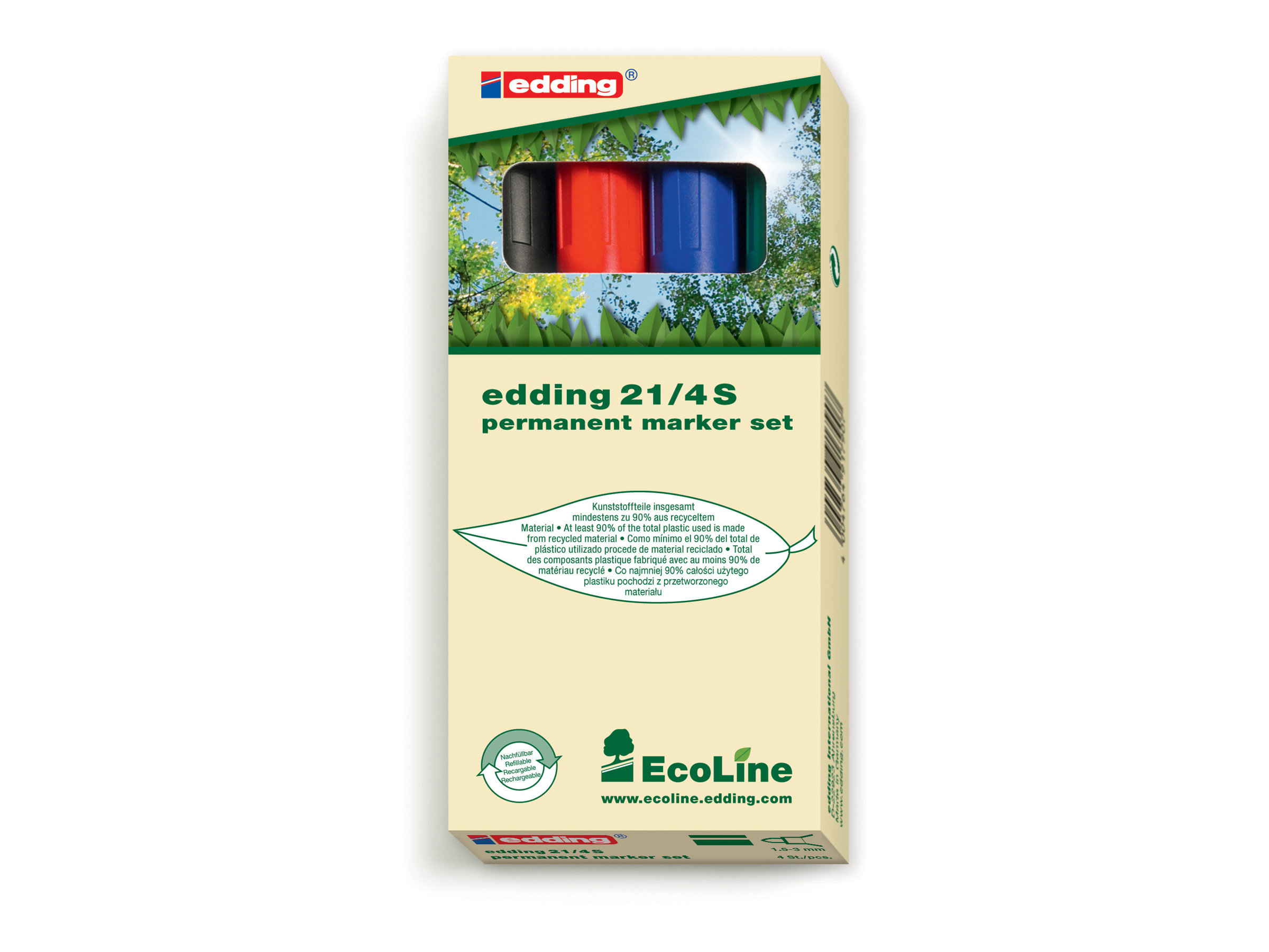 edding 21 EcoLine Permanentmarker farbsortiert 1,5 3,0 mm, 4 St