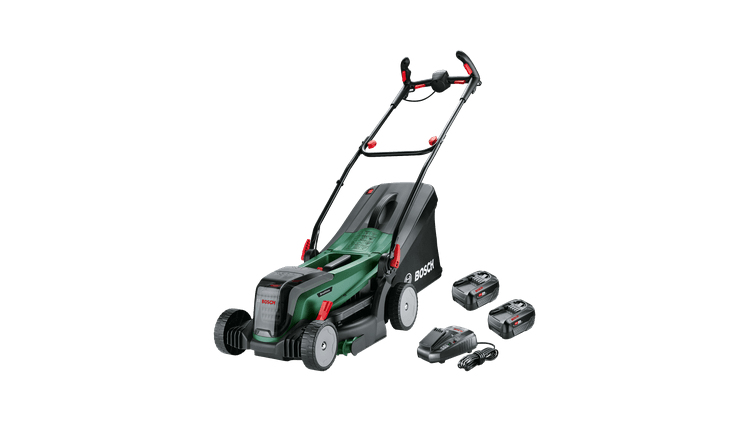 BOSCH Home Garden UniversalRotak 2x18V37550 AkkuRasenmaeher 18,0 V fuer bis zu 550 m², mit 2 Akkus
