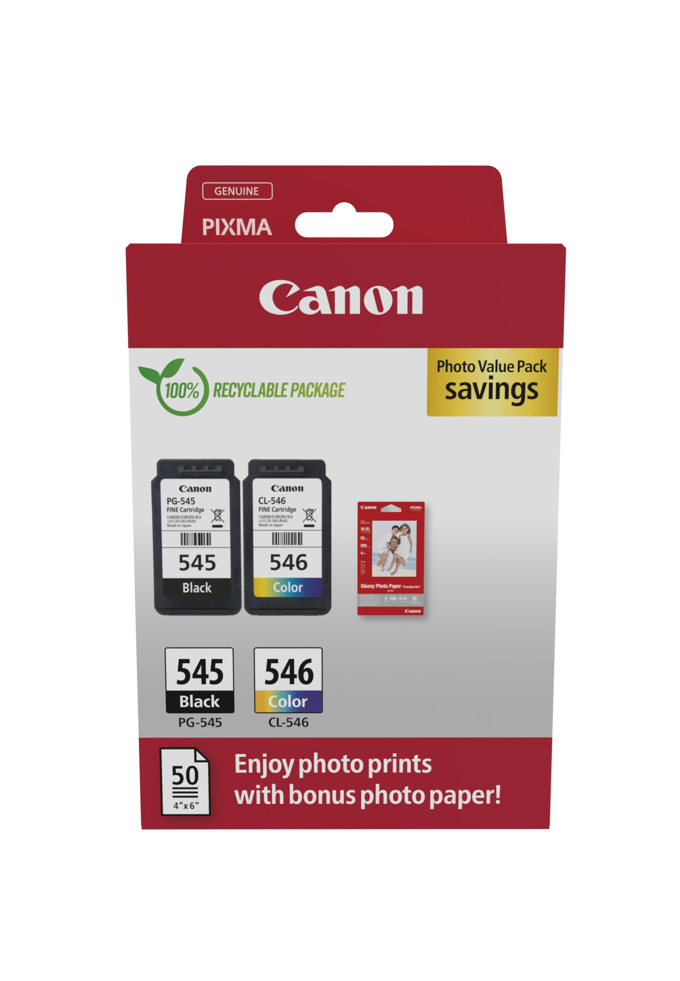 Canon PG-545 CL-546 Fotopapier Value Pack Schwarz Farbe