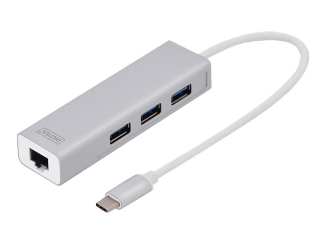 DIGITUS USB‑C Hub 3‑Port Gigabit Ethernet weiß