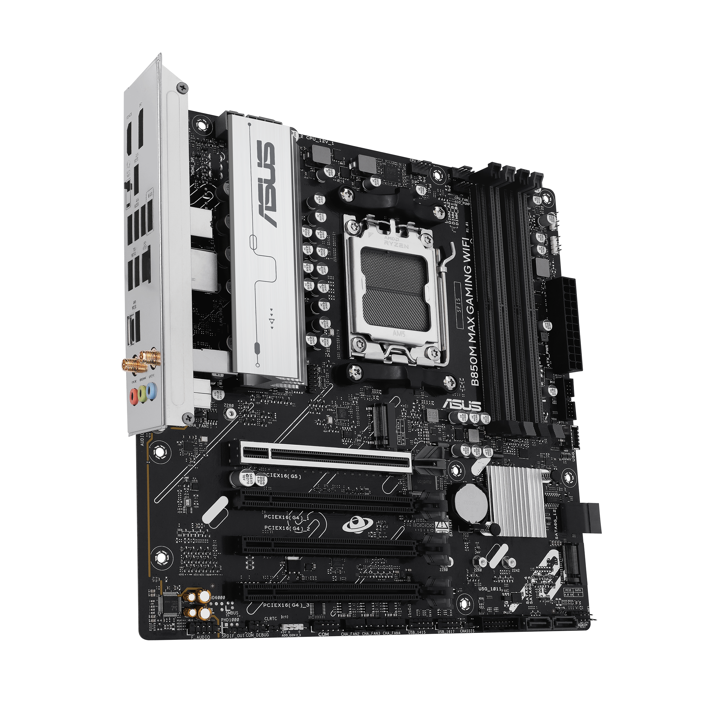 ASUS B850M MAX GAMING WIFI AMD AM5 mATX motherboard 4xDDR5 PCIe 50 3xM2 1xHDMI 1xDisplayPort 4xSATA