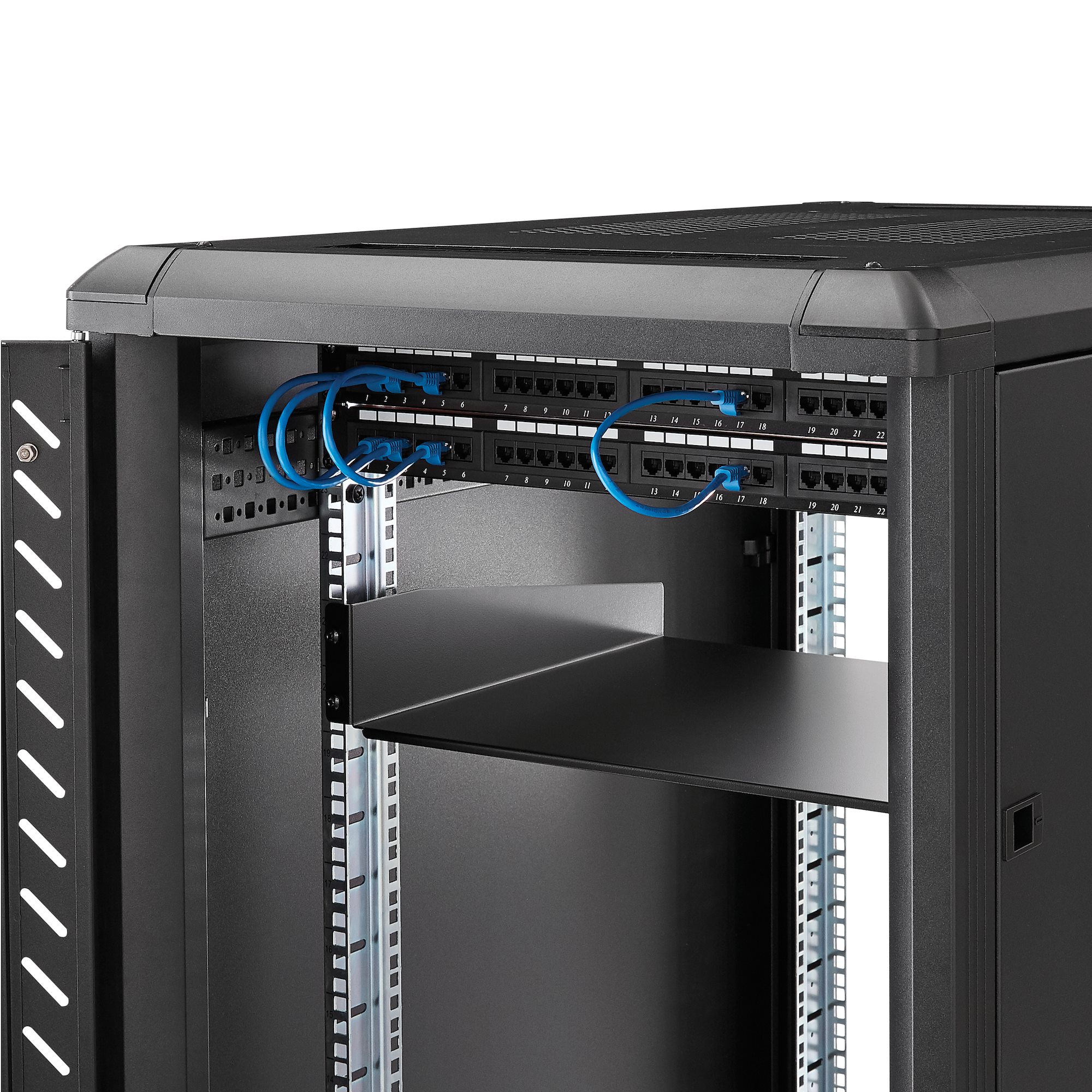 STARTECHCOM 2HE 19 Zoll Fachboden fUer Serverschrank bis 20 Kg belastbar aus Stahlblech Schwarz