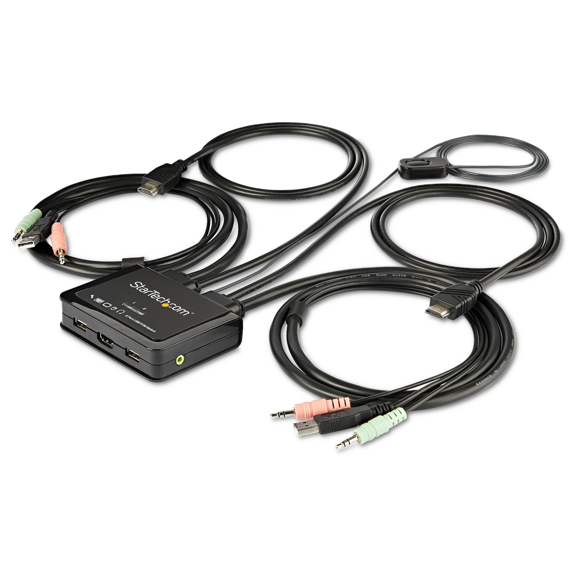 STARTECHCOM 2 Port HDMI KVM Switch with 4 Foot BuiltIn Cables OS Independent Support for 35mm Audio USB 4K 60Hz