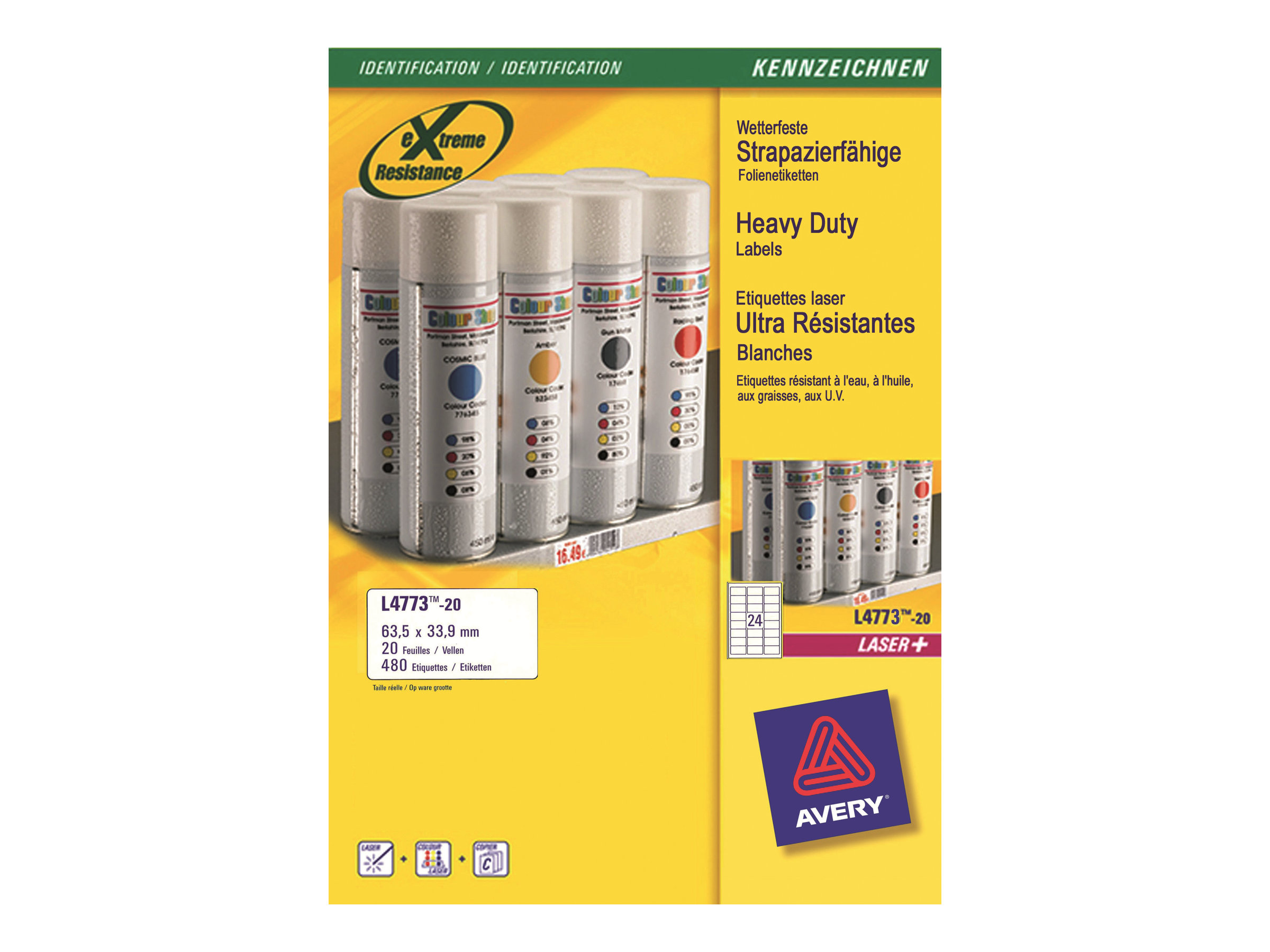480 AVERY Zweckform wetterfeste Folienetiketten L4773-20 weiss 63,5 x 33,9 mm