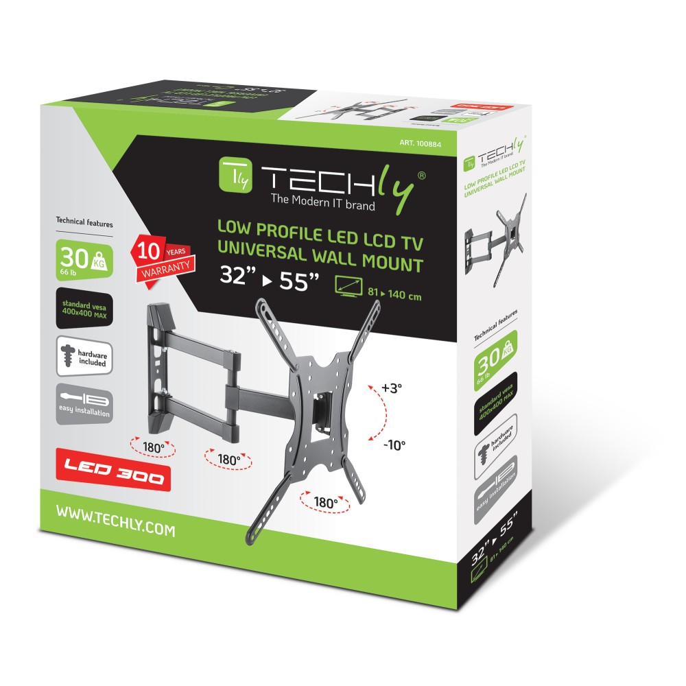 TECHLY Wandhalterung fuer 1 LCD TV LED schwarz 81,28cm139,70cm 3255Zoll Slim