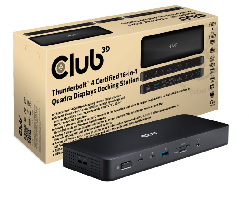 Club3D Thunderbolt4 16in1 Dockingstation 4 Displays StBu