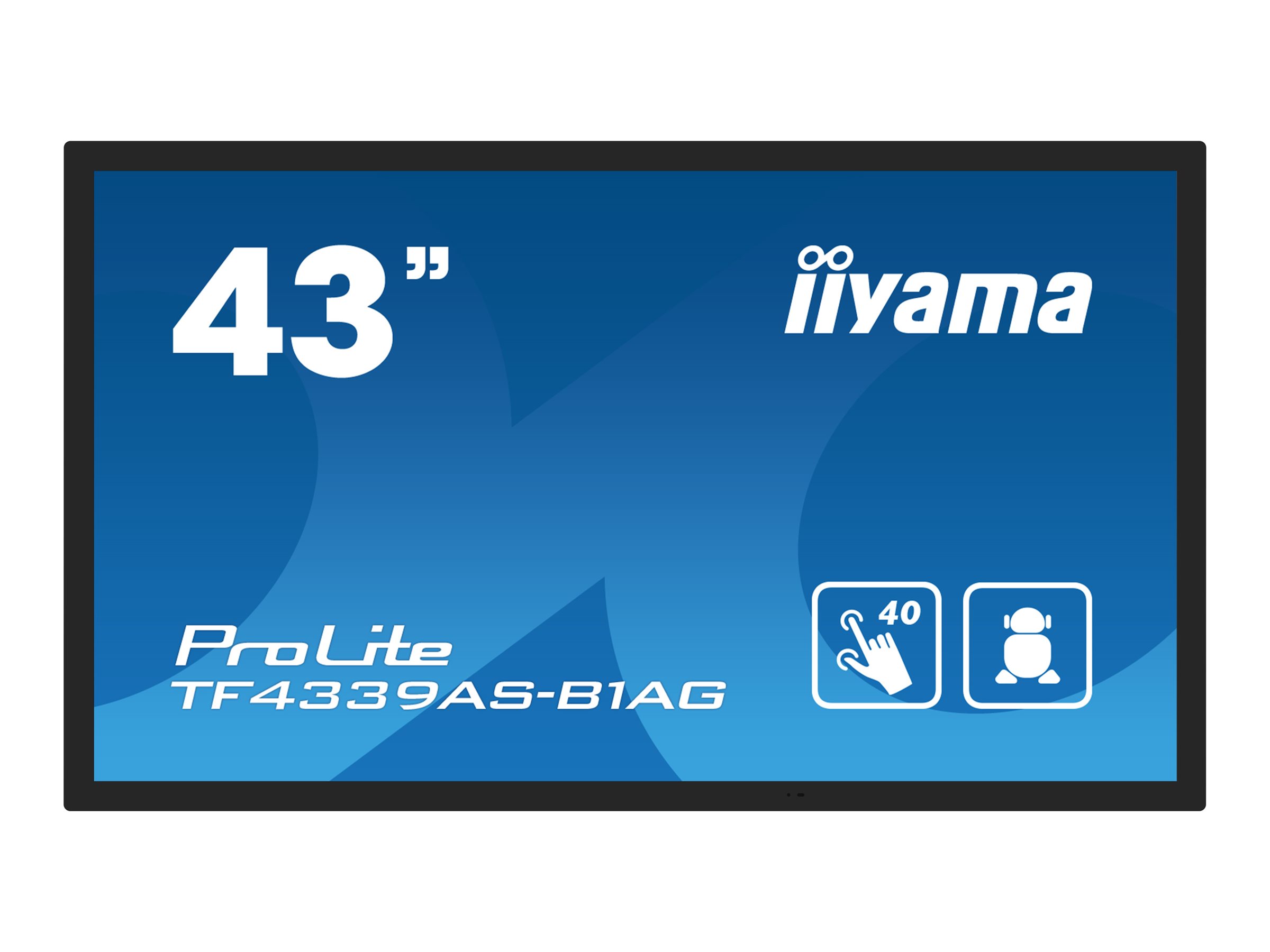 IIYAMA TF4339AS-B1AG 109,22cm 43Zoll PCAP Anti-glare Bezel Free Android 11 OS 40-Points Touch Screen 1920x1080 IPS panel 24/7