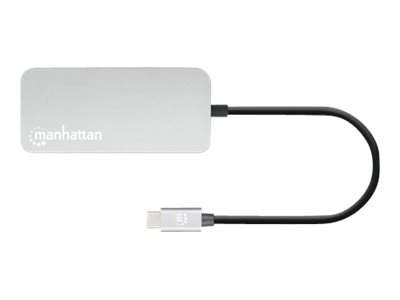 MANHATTAN USB-C 8-in-1-Dockingstation mit Power Delivery 100 W Typ C-Stecker auf HDMI 4K30Hz 3x USB-A 5 Gbit/s RJ45 Kartenleser Alu