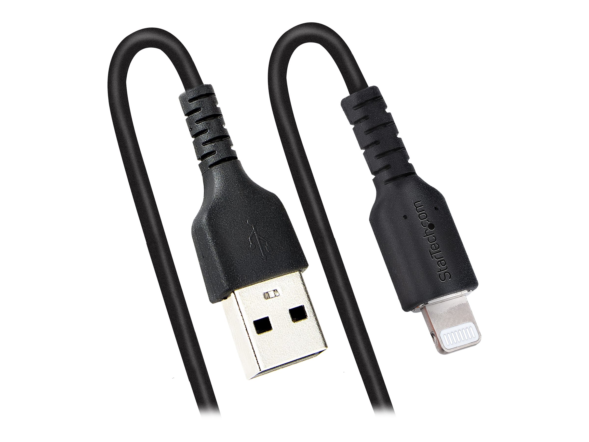 STARTECH.COM 1m 3ft USB to Lightning Cable MFi Certified Coiled iPhone Charger Cable Black Durable TPE Jacket Aramid Fiber
