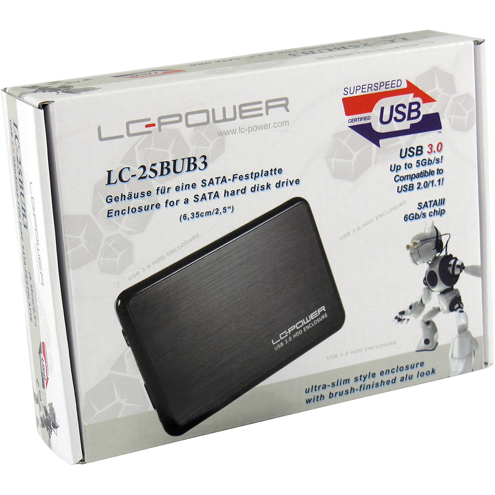6cm SATA USB3 LCPower Alu black