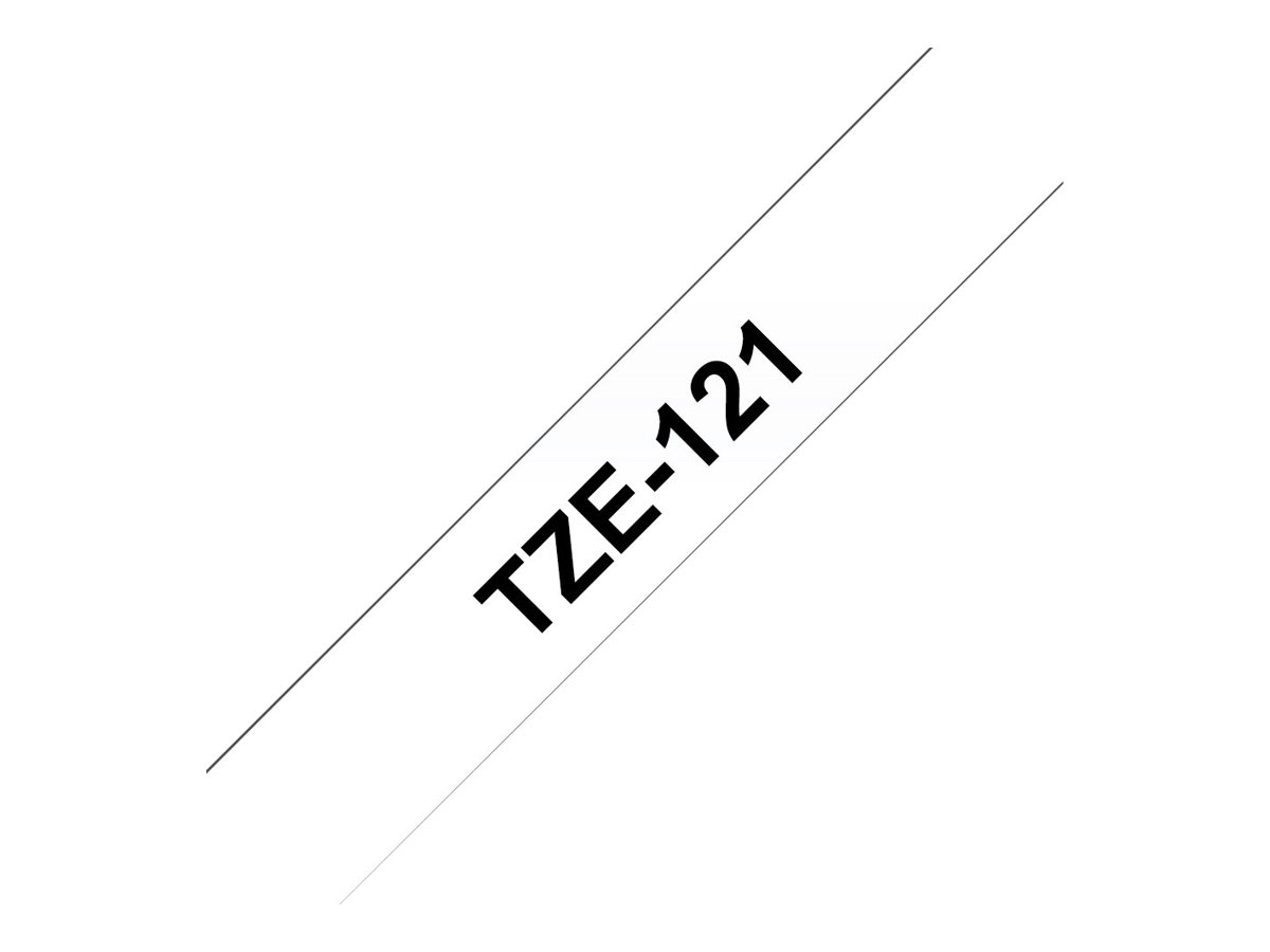 Brother TZe-121 - Standard-Klebstoff - schwarz auf durchsichtig - Rolle (0,9 cm x 8 m)