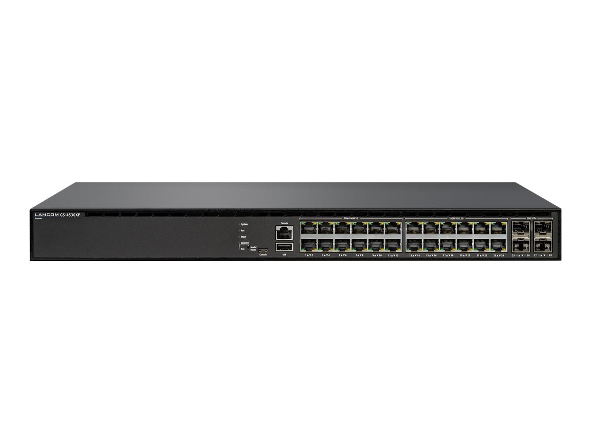 LANCOM GS-4530XP Stackable L3-Managed Multi-Gig Access Switch 12x GE 12x 2.5 GE 4x SFP+- 2x QSFP+-FleX-Ports PoE+ IEEE 802.3af/at LANCOM GS-4530XP Stackable L3-Managed Multi-Gig Access Switch 12x GE 12x 2.5 GE 4x SFP+- 2x QSFP+-FleX-Ports PoE+ IEEE 802.3af/at