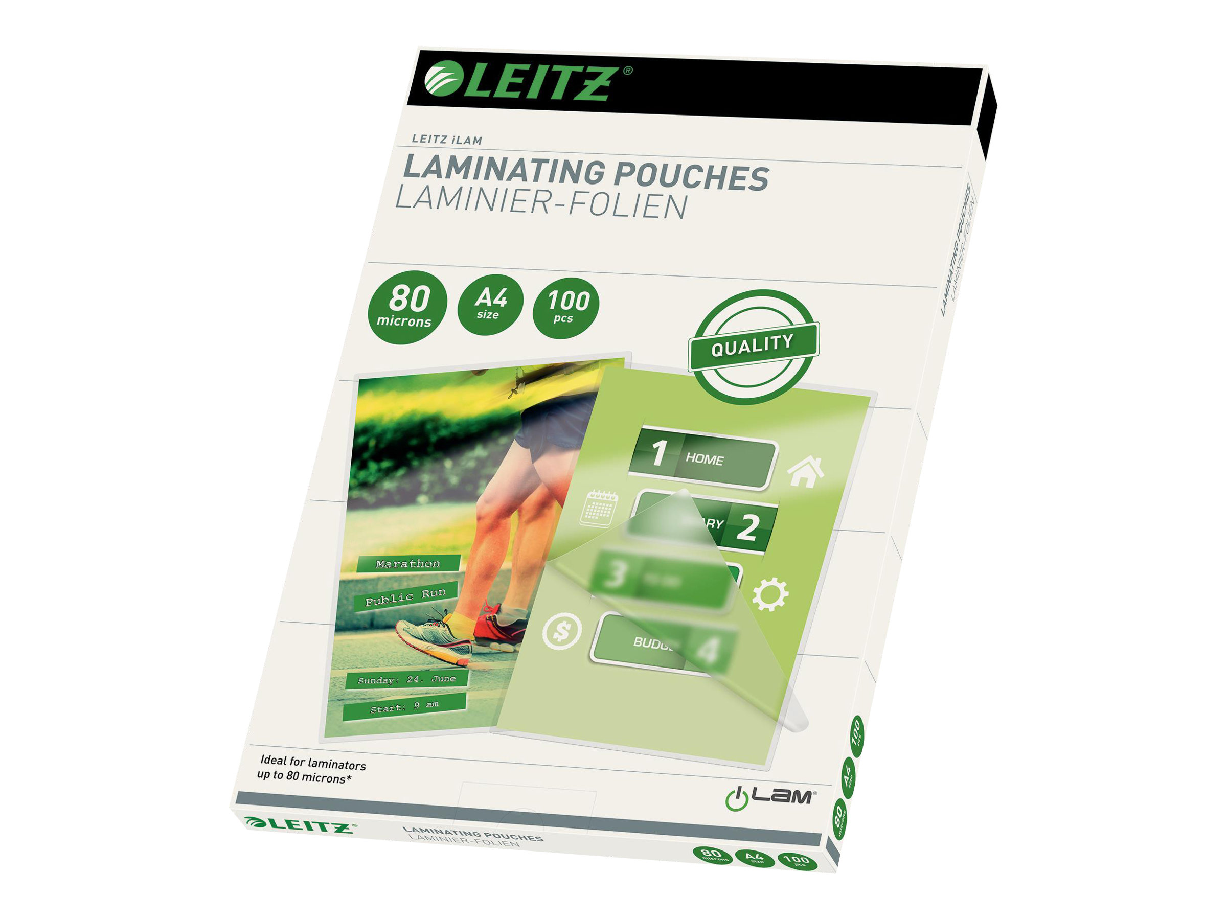 100 LEITZ Laminierfolien glaenzend fuer A4 80 micron 100 LEITZ Laminierfolien glaenzend fuer A4 80 micron