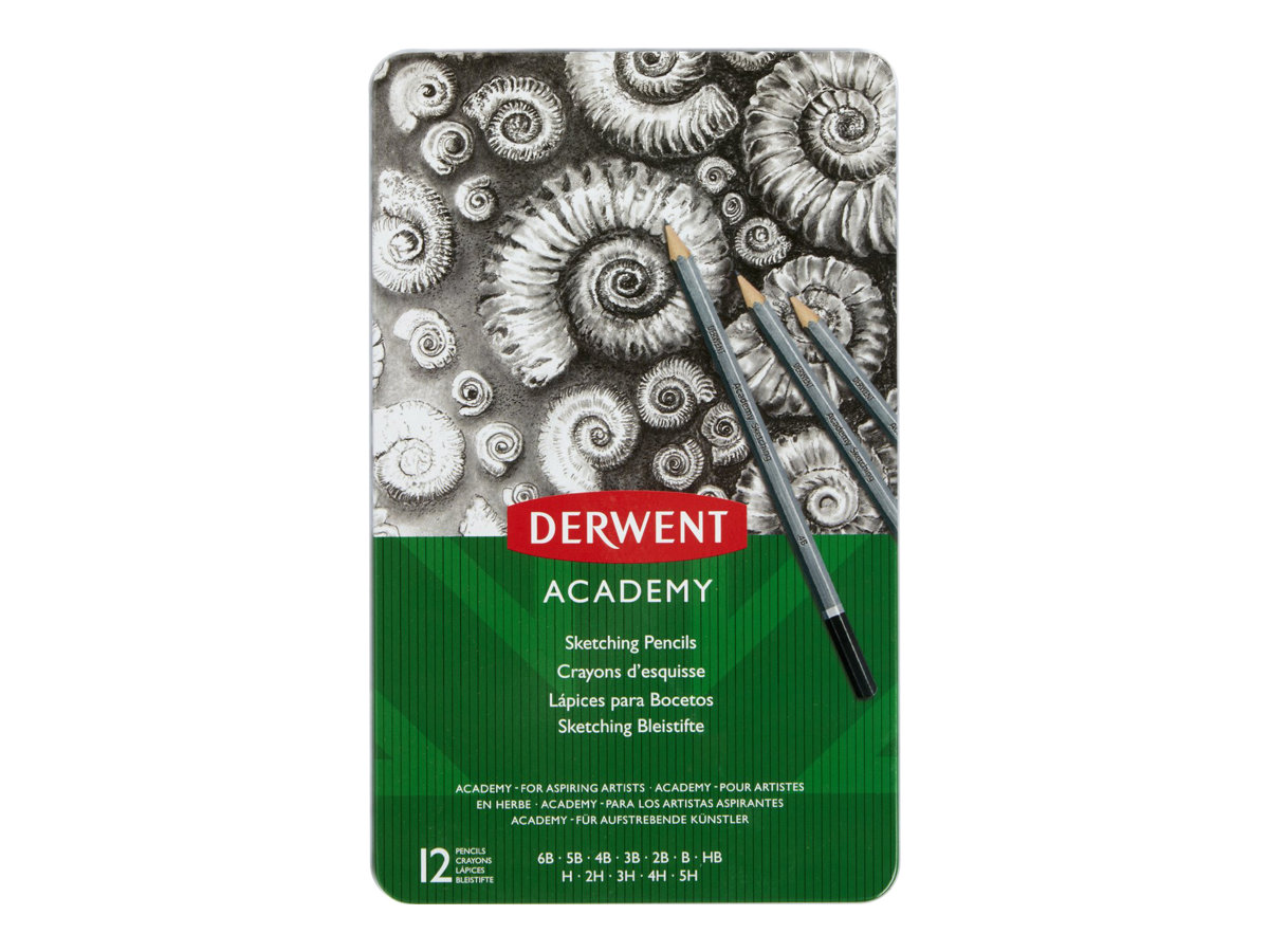 DERWENT Academy Sketching BleistiftSet B, H, HB, 2H, 2B, 5H, 4H, 3H, 3B, 4B, 5B, 6B grau, 12 St