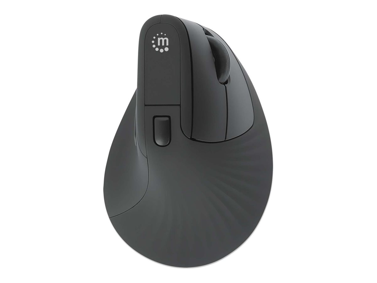 MANHATTAN Vertikale Ergonomische Kabellose Maus USB-A Nanoempfänger sechs Tasten plus Mausrad handgelenkfreundlicher Winkel schwarz