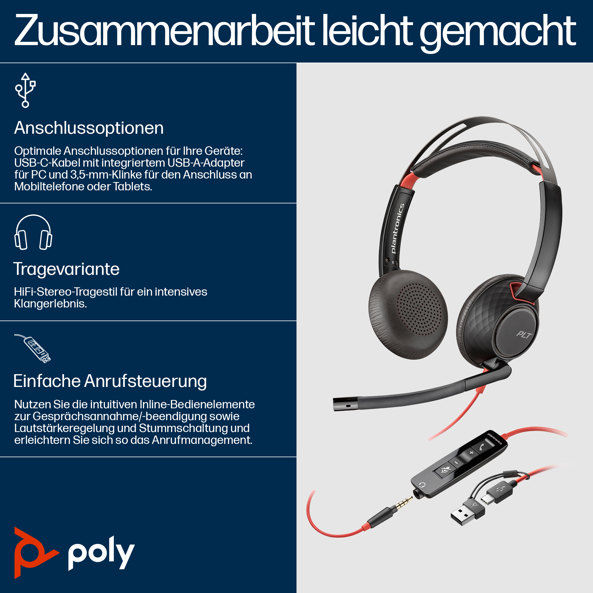 HP Poly Headset Blackwire C5220 Stereo USBCA 3,5 mm bulk