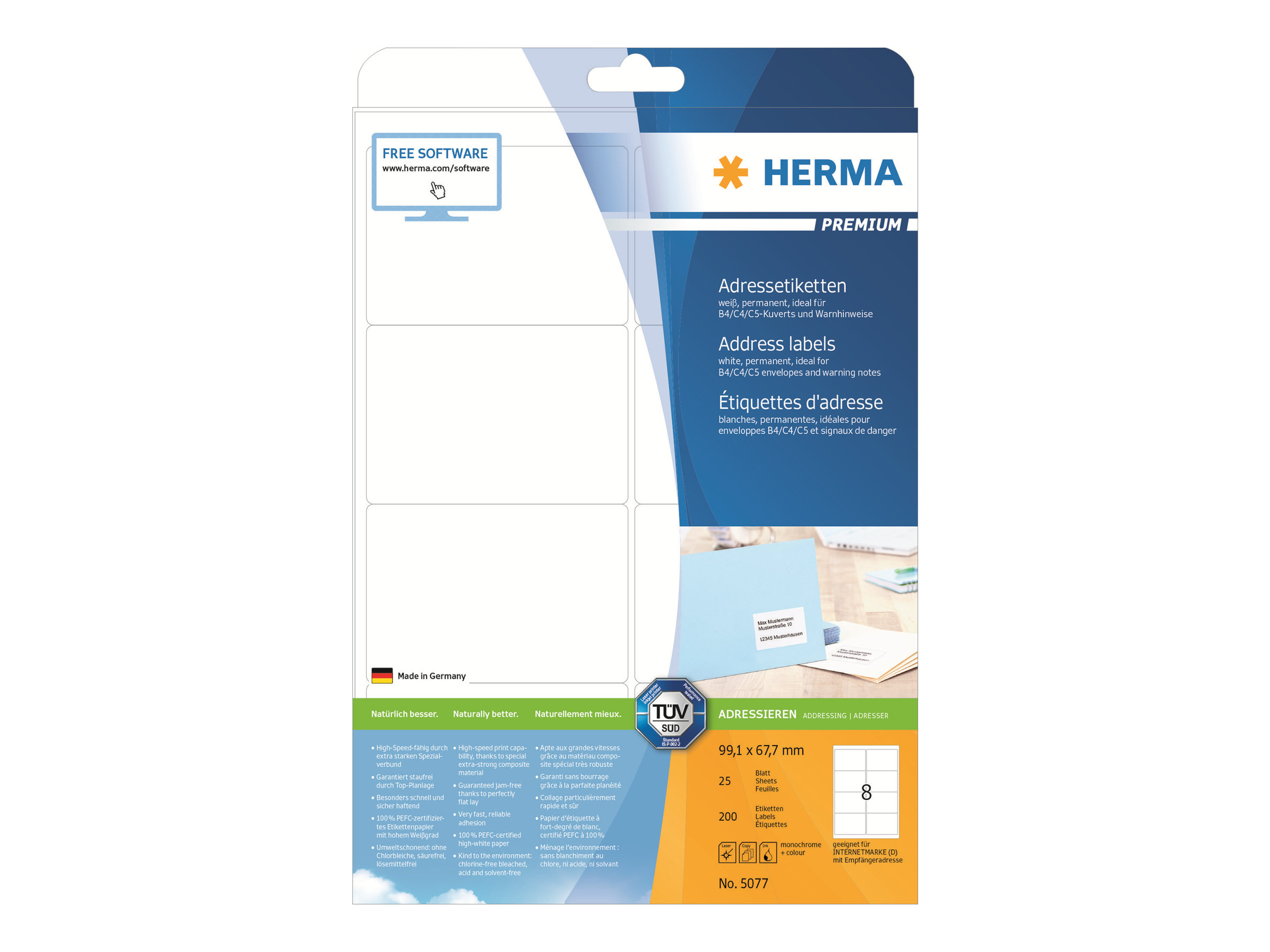 200 HERMA Adressetiketten 5077 weiss 99,1 x 67,7 mm 200 HERMA Adressetiketten 5077 weiss 99,1 x 67,7 mm