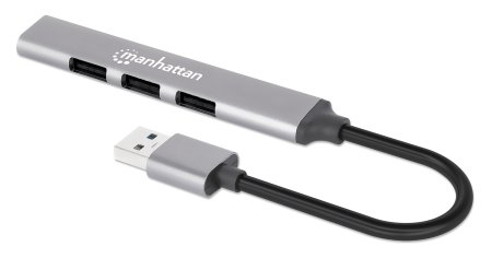 MANHATTAN 4Port USB 3020 KomboHub USBAStecker auf ein5 Gbits USB 32 Gen1Port drei 480 Mbits USB 20Ports Aluminium grau