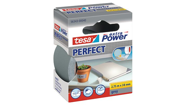tesa extra PowerÂ® Perfect Gewebeband grau 38,0 mm x 2,75 m 1 Rolle