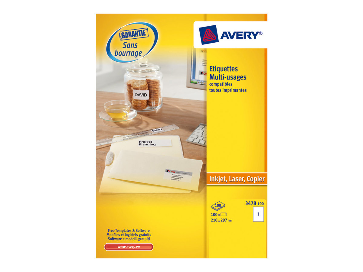 100 AVERY Zweckform Etiketten 3478 weiÃ 210,0 x 297,0 mm