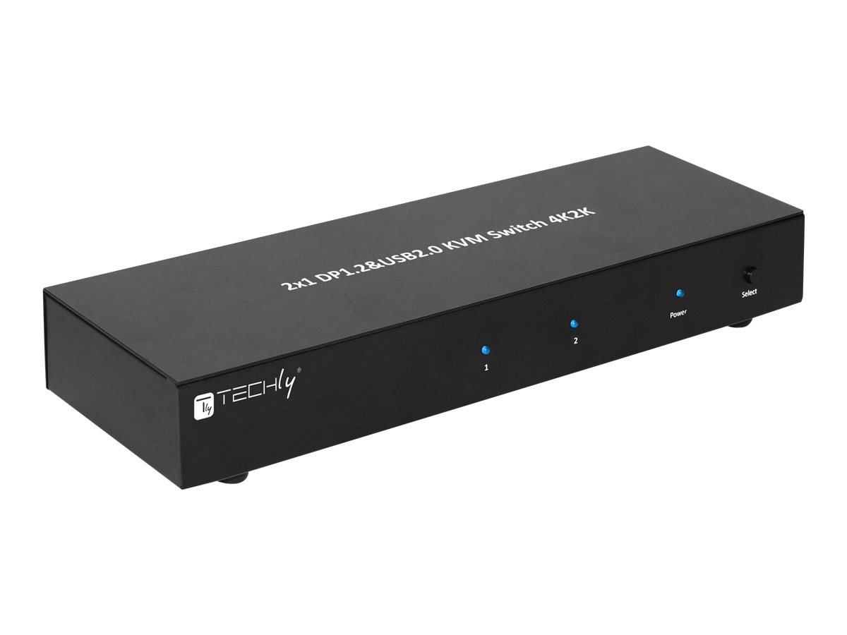 TECHLY KVM Switch Display Port 1.2 2-Port Dual-View schwarz ermoeglicht Informationen via USB und DisplayPort von 2 PCs anzuzeigen