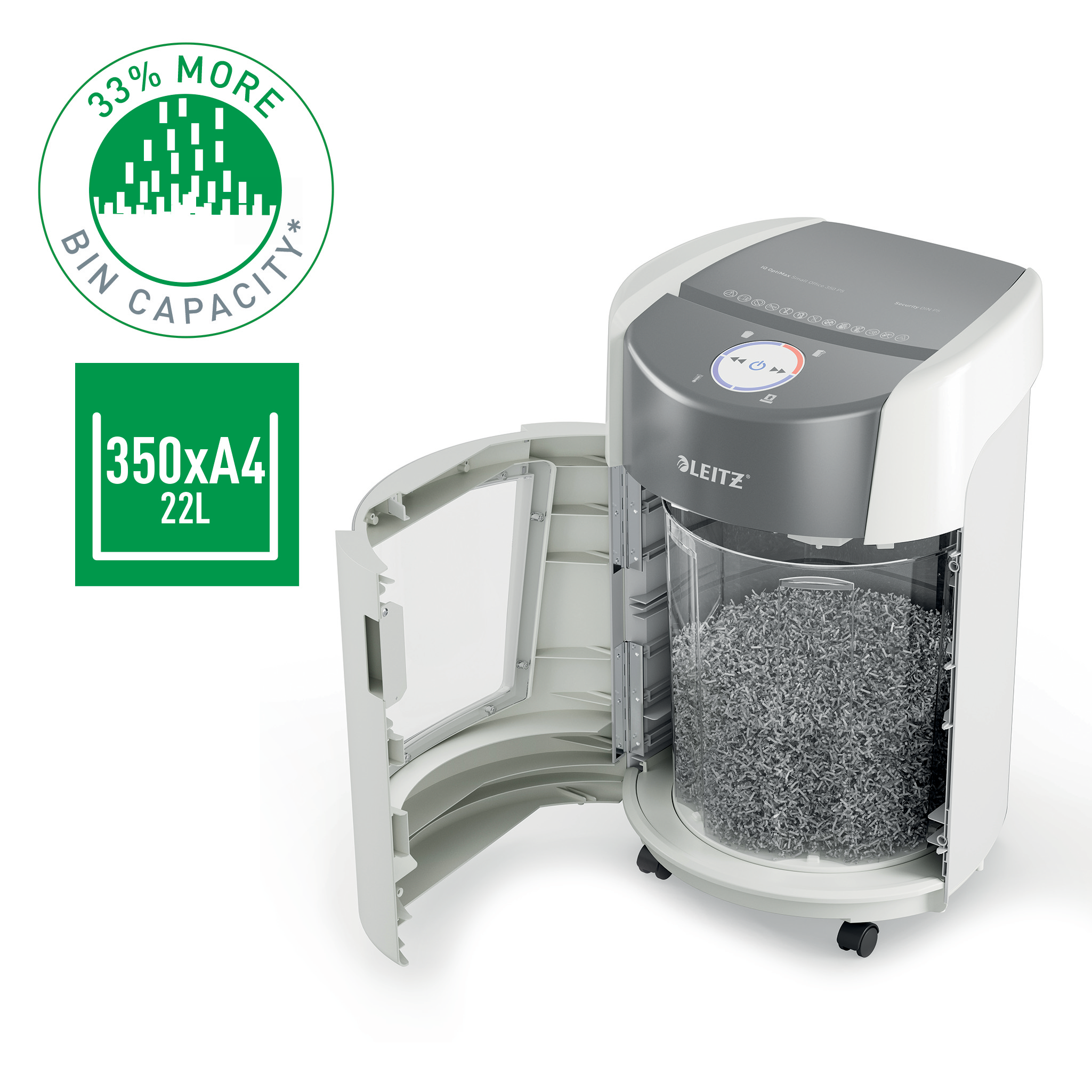 Esselte Leitz IQ OptiMax Small Office 350 Partikelschnitt P-5 bis 8 Blatt Weiß
