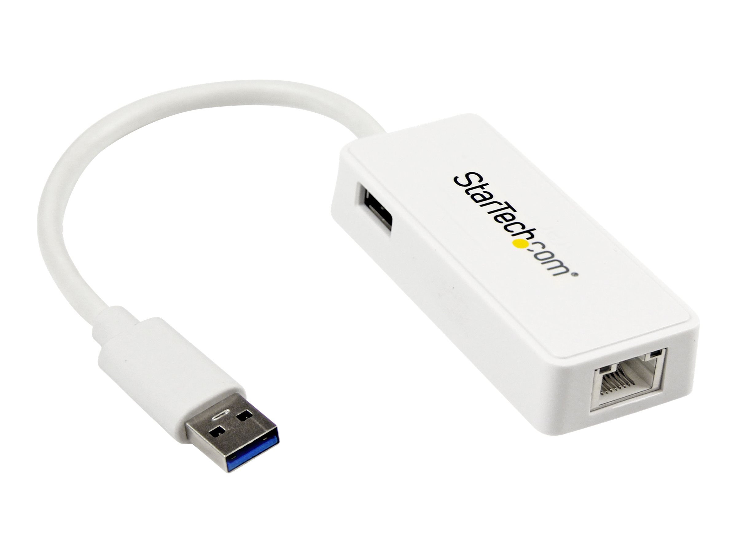 STARTECH.COM USB 3.0 SuperSpeed auf Gigabit Ethernet Lan Adapter mit USB Port - 10/100/1000 RJ45 NIC Netzwerkadapter - St/Bu - W