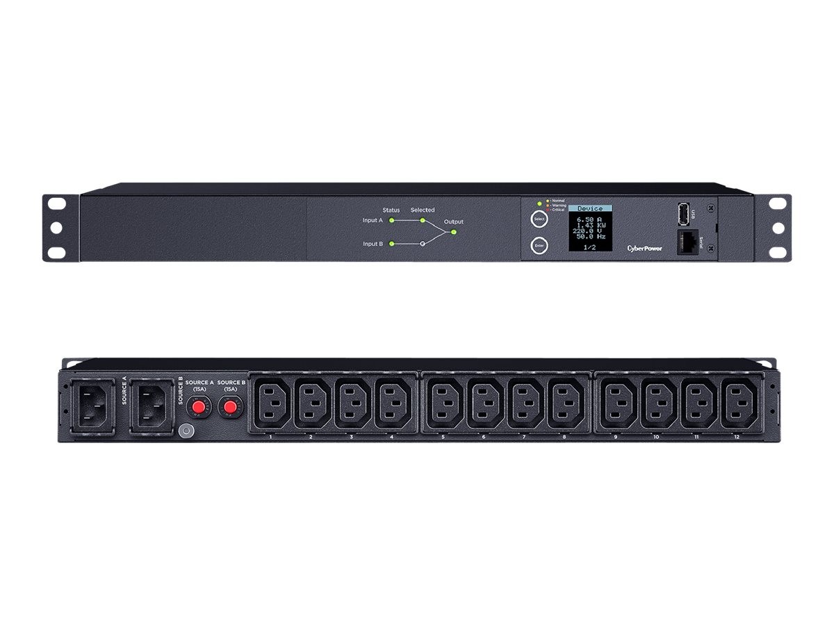CYBERPOWER METERED ATS PDU PDU24004 230V/16A 1U 12x IEC-320 Outlets Serieller Port PowerPanel Center Software