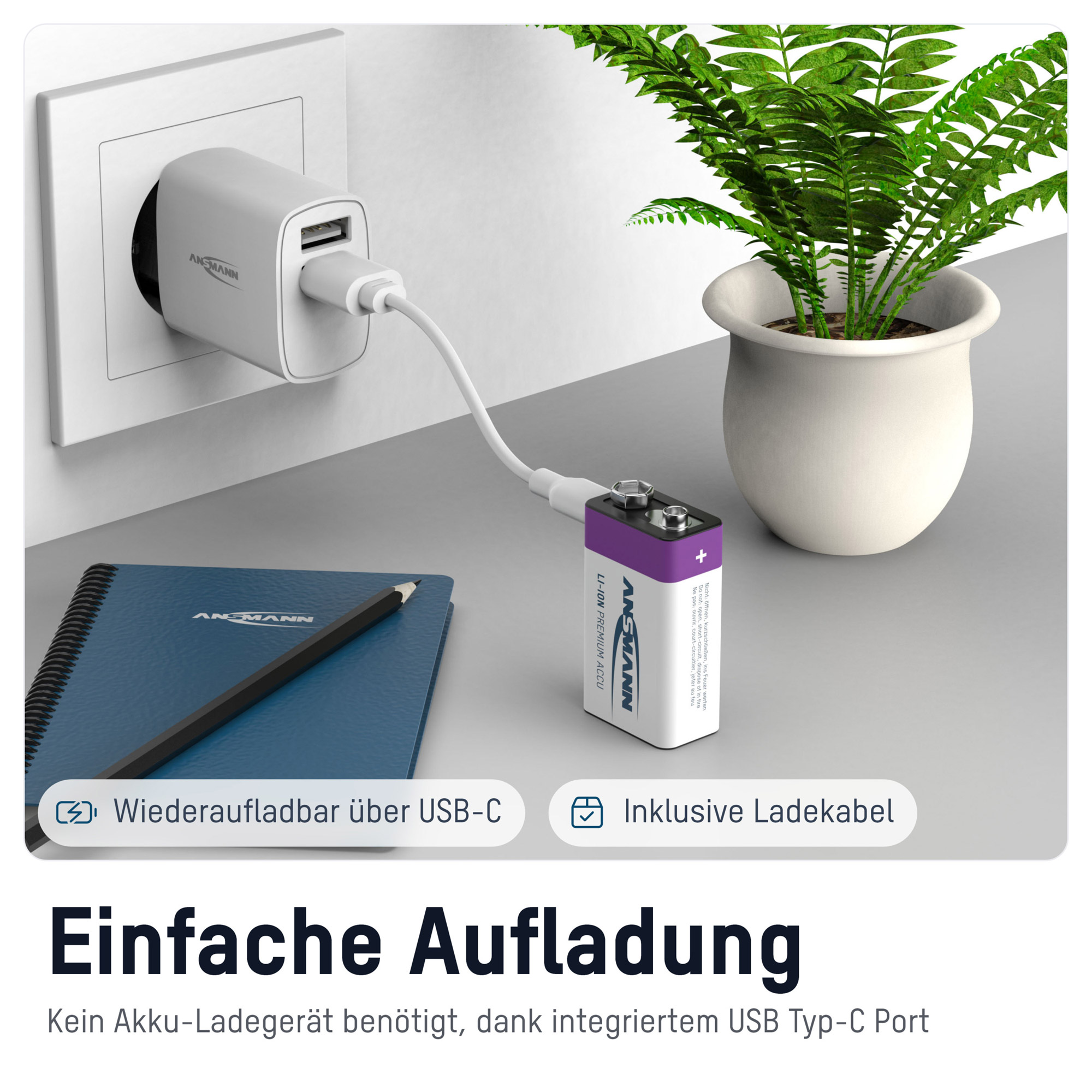 ANSMANN USB-Akku mit Ladekabel 400 E-Block 340 mAh
