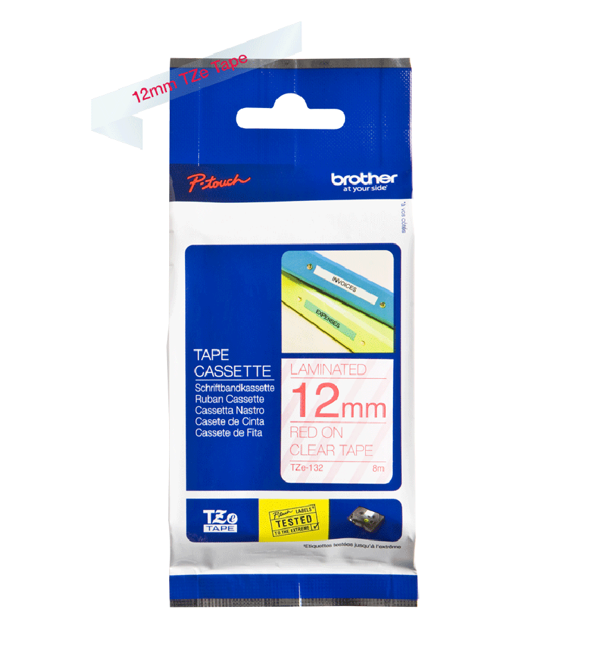 Brother TZe-132 Rot auf Transparent 12mm x 8m