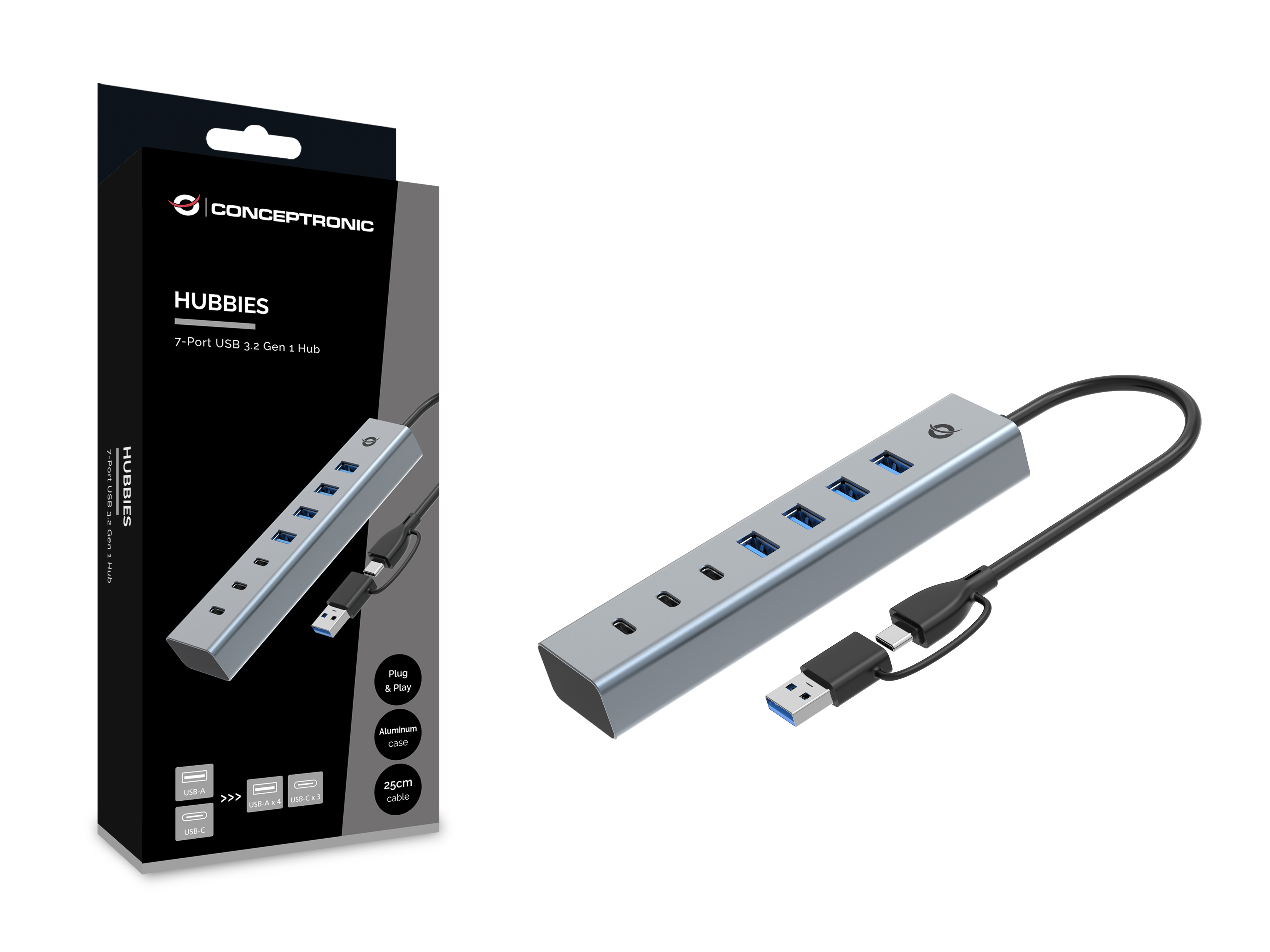 CONCEPTRONIC 7Port Hub USBA30C Adap4xA30oNetz gr