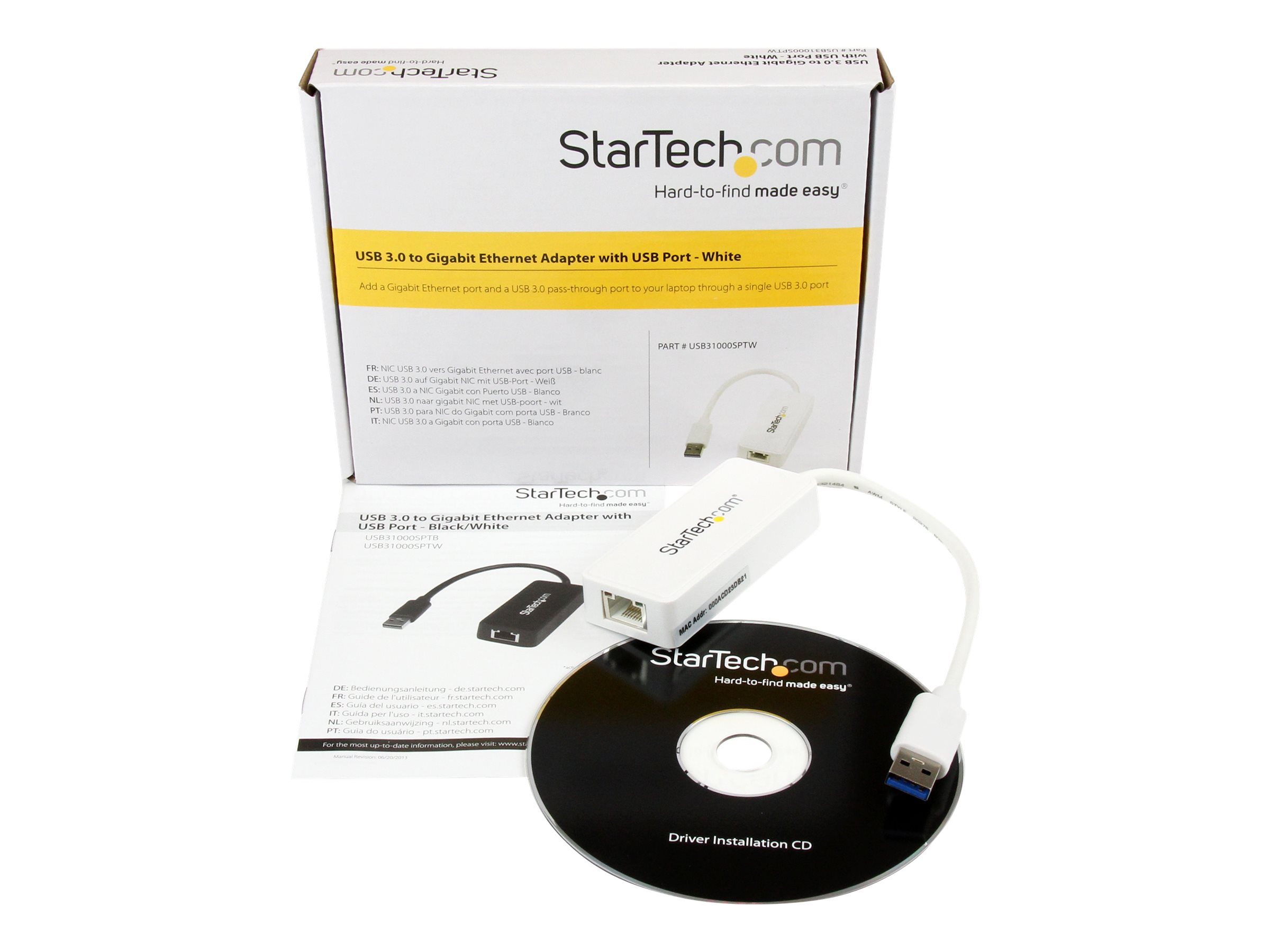 STARTECH.COM USB 3.0 SuperSpeed auf Gigabit Ethernet Lan Adapter mit USB Port - 10/100/1000 RJ45 NIC Netzwerkadapter - St/Bu - W