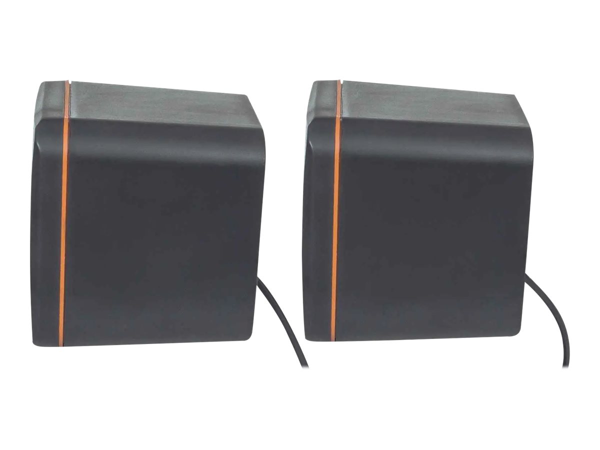 MANHATTAN Lautsprecher für PC und Laptop 2600 Series zwei verbundene Lautsprecher 1,4 m USB-Kabel USB-C/USB-A-Adapter schwarz/silber