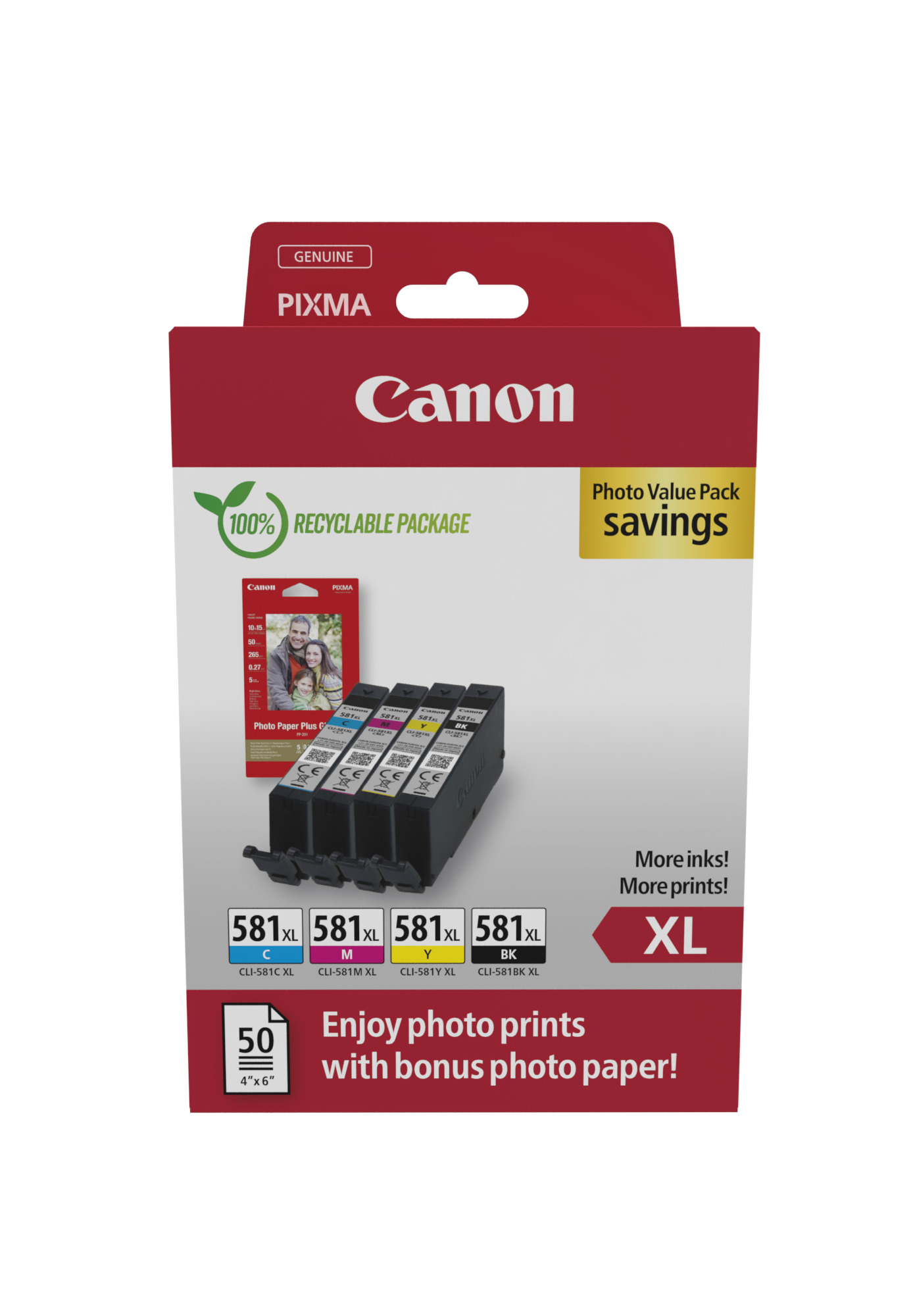 Canon CLI581XL BKCMY schwarz, cyan, magenta, gelb Druckerpatronen Fotopapier, 4erSet